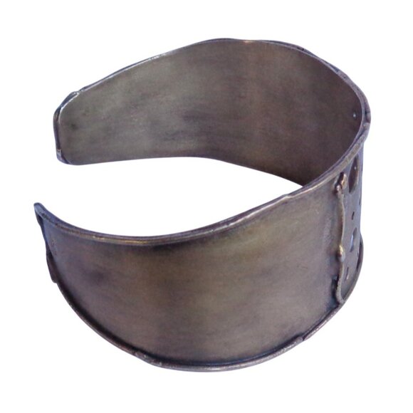 Signed SJ Blackened Gold 925 Cuff Bracelet Modernist Cutout Holes Polkadot Edgy - Picture 5 of 7